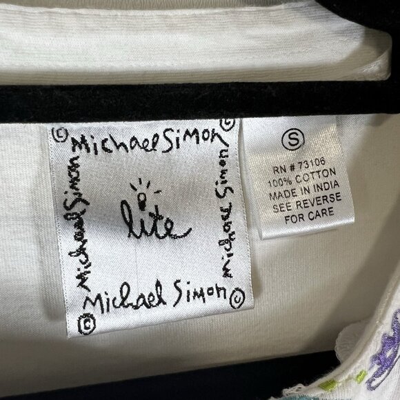 MICHAEL SIMON Vintage White Embroidered Paisley Longsleeve Cotton Cardigan Small - Picture 5 of 8